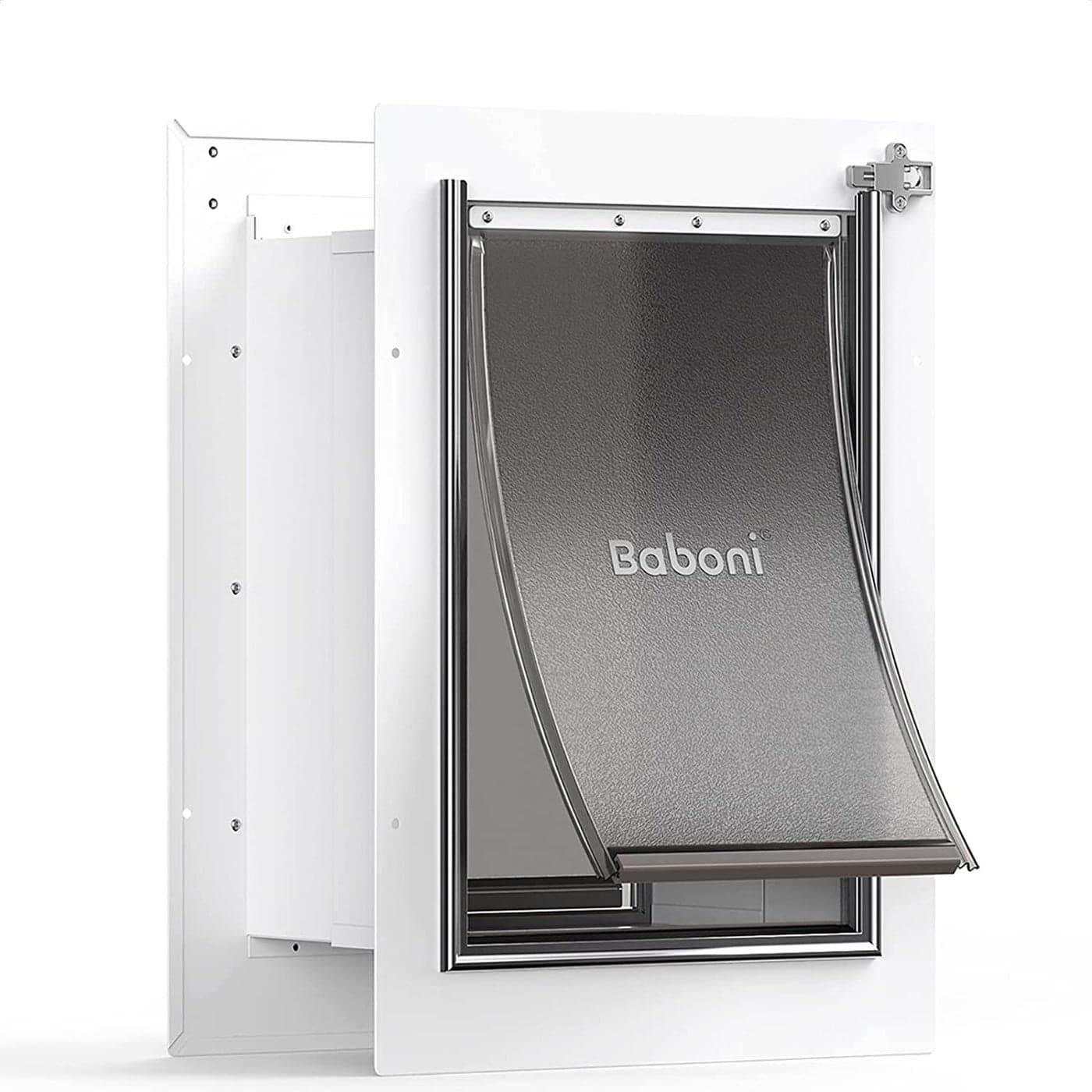 Baboni Pet Door for Wall Steel Frame and Telescoping Tunnel Aluminum Lock Double Flap Dog Door and Cat Door Strong and Durable Pets Up to 40 Lb Medium