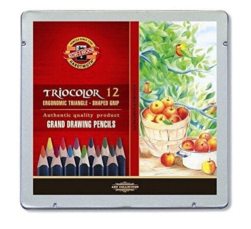 KohINoor Triocolor Artists Quality Coloured Pencils Set of 12 Assorted Colours in Tin Box