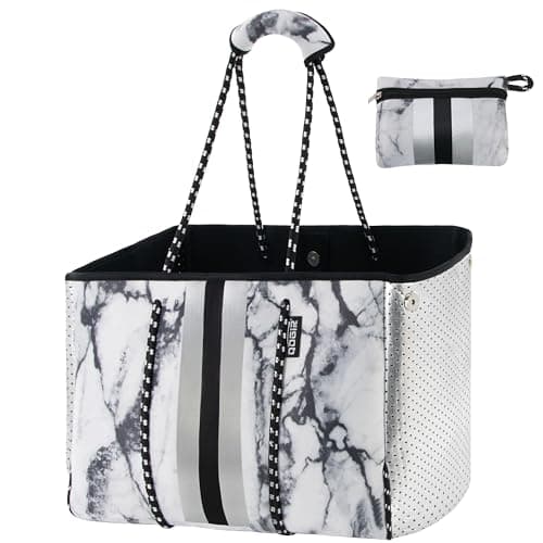 QOGiR Neoprene Multipurpose Beach Bag Tote with Inner Zipper Pocket (Marble, X-Large)