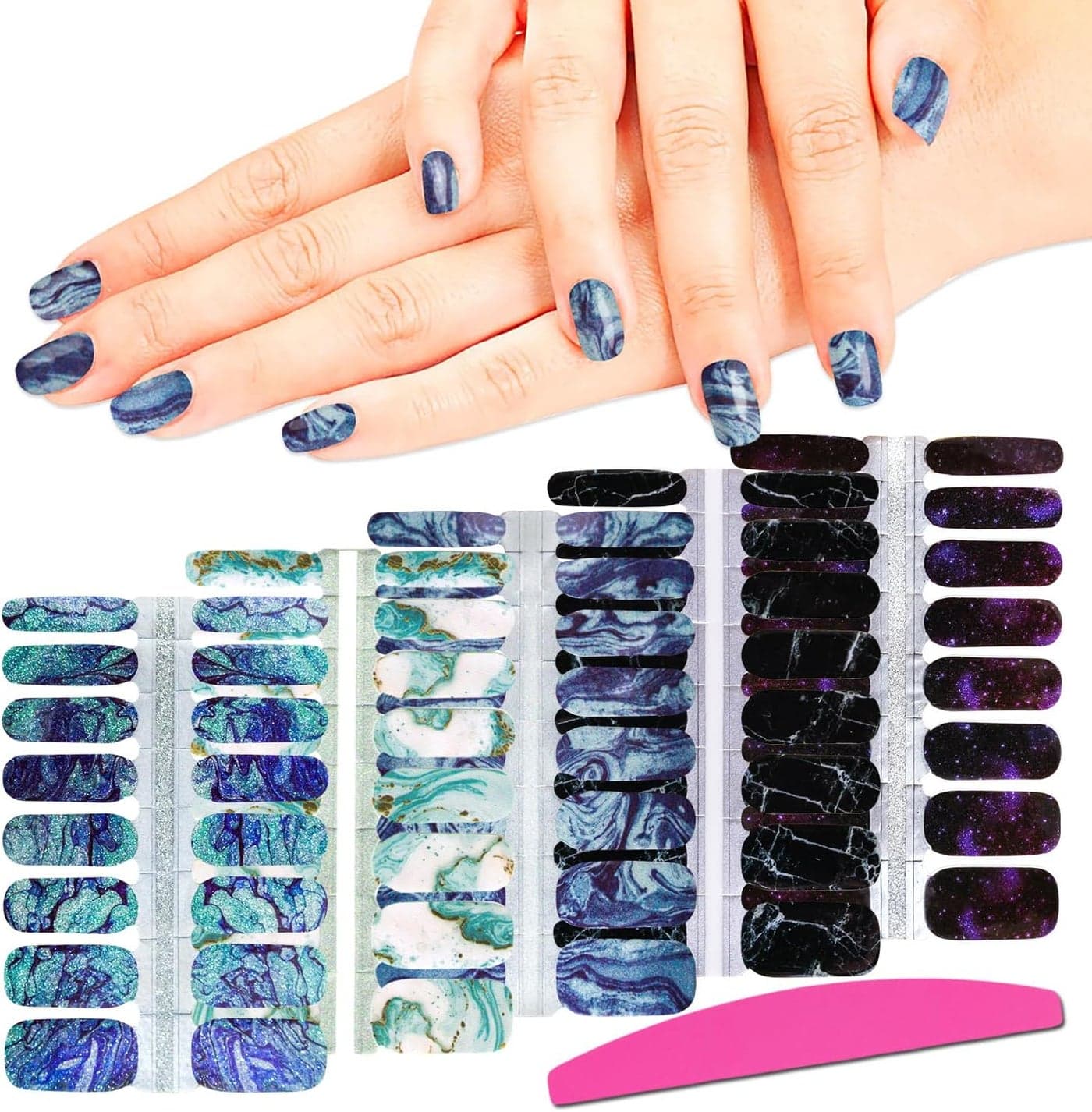 SILPECWEE 5 Sheets Marble Print Nail Polish Strips for Women Self Adhesive Nail Stickers Full Nail Wraps Stick on Nails Nail Color Strips with 1pc Nail File