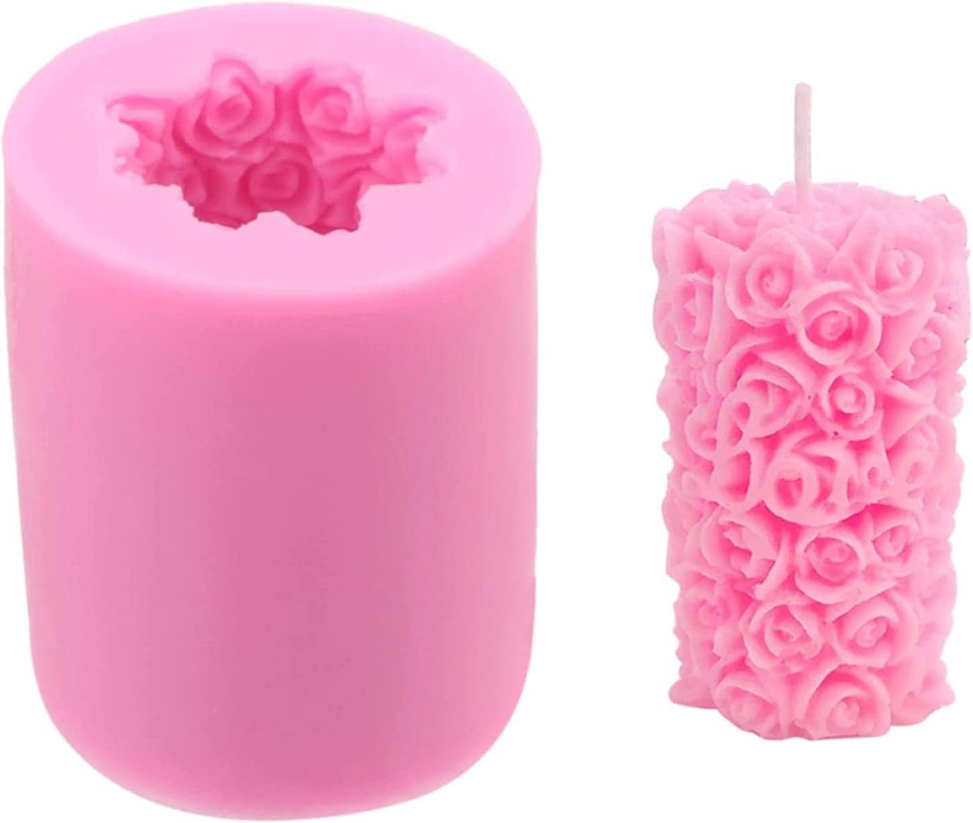 Skytail Rosse Pillar Candle Mould Cylinder 3D Rosee Flower Candle Mold for DIY Candle Making Waxmelts Aromatherapy Polymer Clay Craft Soap Resin Casting Home Decoration Rose Plaster Home Decor Candles