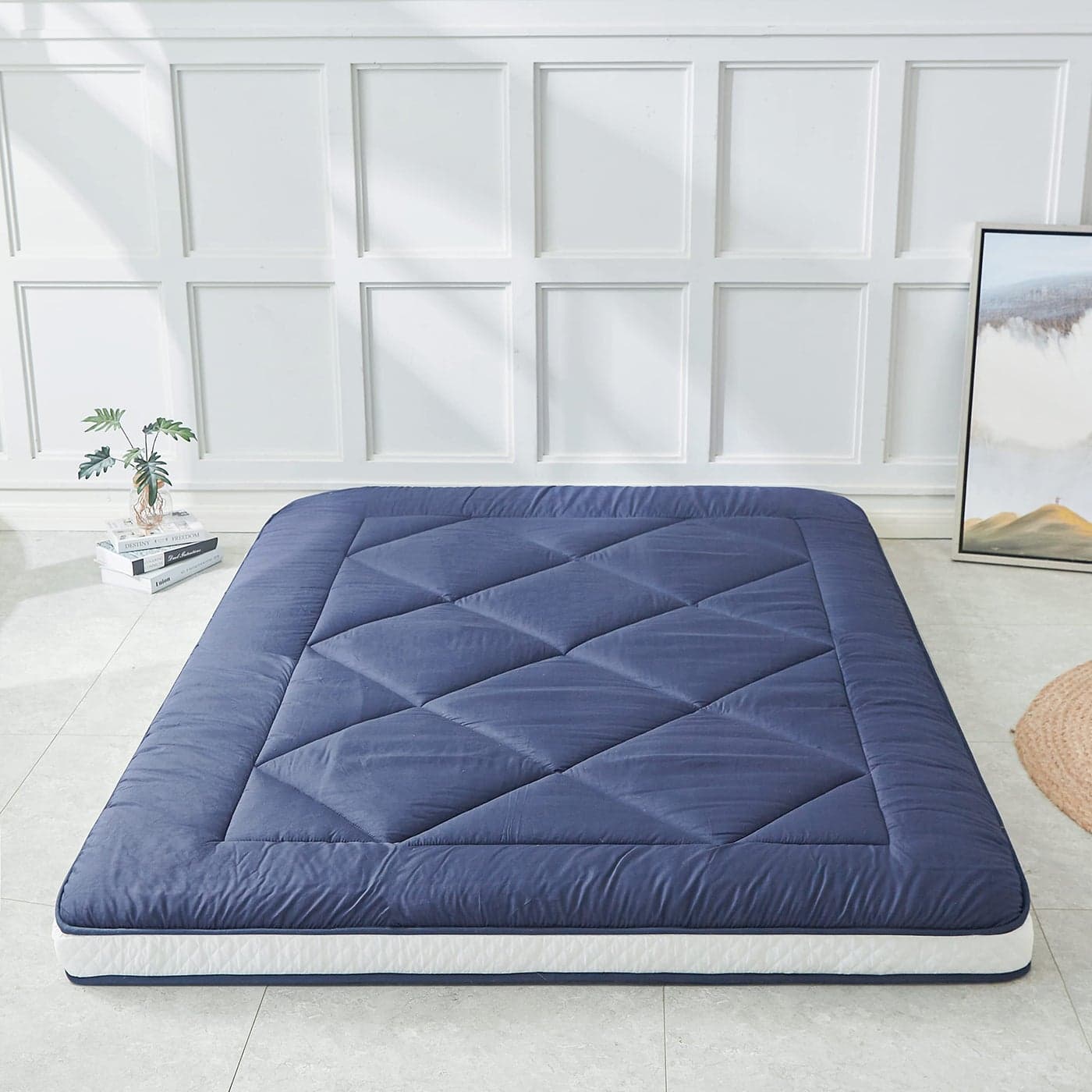 Heimorn Japanese Floor Mattress Futon Mattress Thicken Sleeping Mattress Foldable Portable Roll up Camping Mattress Blue Twin