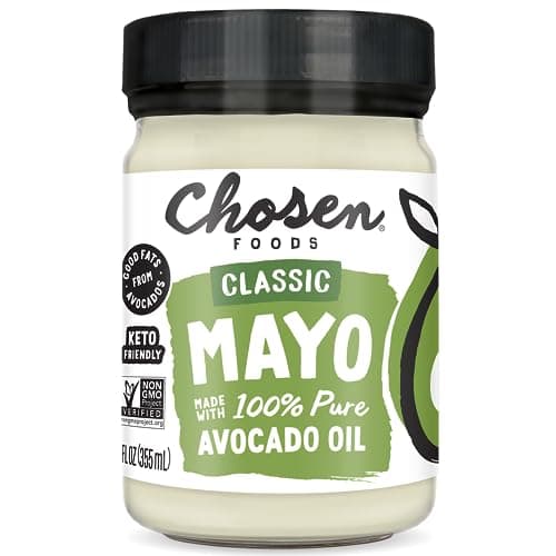 Chosen Foods 100% Avocado Oil-Based Classic Mayonnaise, Gluten & Dairy Free, Low-Carb, Keto Diet Friendly, Mayo for Sandwiches, Dressings and Sauces, Made with Cage Free Eggs (12 fl oz)