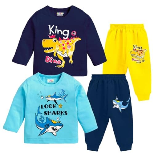 Kuchipoo Baby Boy Regular Fit Cotton T-Shirts and Pyjamas Set (KUC-PSUT-146, 12-18 Months, Multi-Colored)