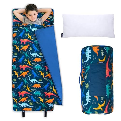 Wildkin Kids Original Nap Mat Cozy Kids Sleep Mat with Pillow Ideal for School Travel Jurassic Dinosaurs