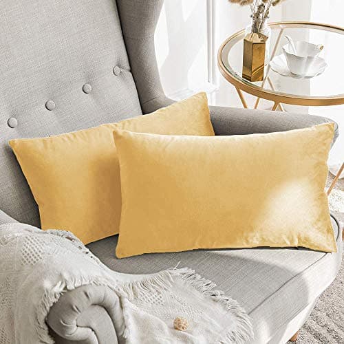 Khooti Rectangular Velvet Cushion Cover, 12x24 | Wheat | Pack of 1 | Solid Plain Soft & Smooth, Decorative Cushion Covers for Living Room, Bedroom, Couches, Chairs, Sofas, Beds & Home Decor