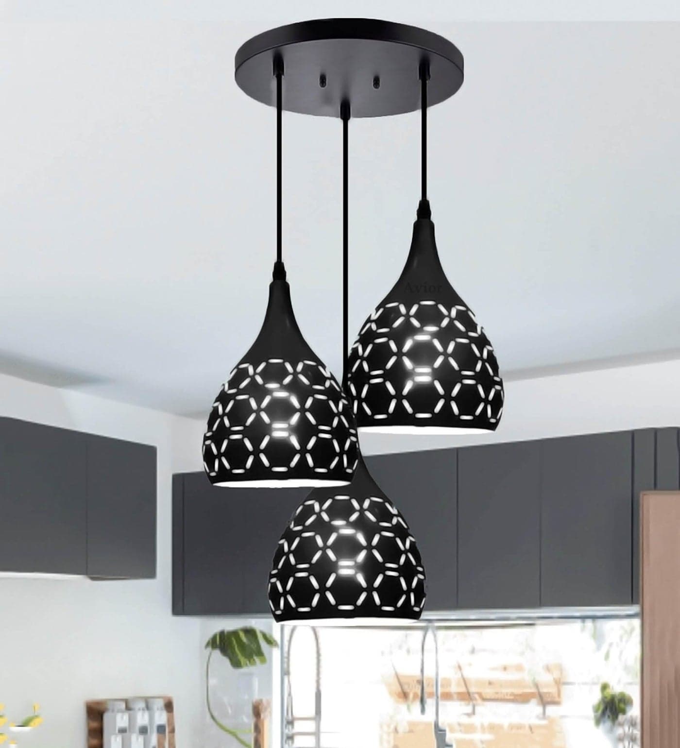 BrightLyt 3 Lights Round Cluster Ceiling Chandelier Hanging Light for Living Room, Pendant Lamps for Home Decoration (Aluminum)