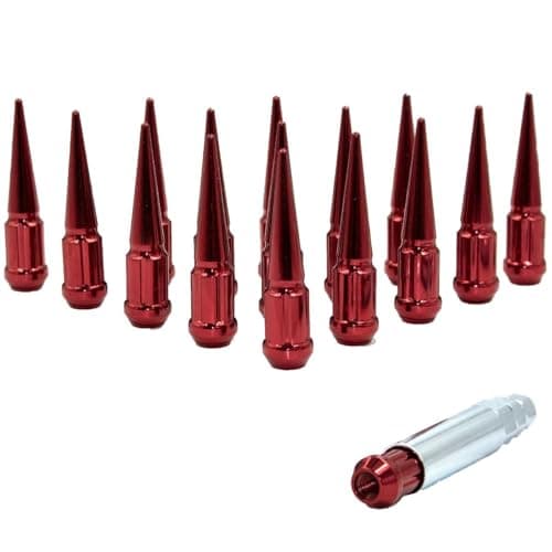 Wheel Accessories Parts 20 Pcs 1/2"-20 Thread Spike Spline 3.35" Long Lug Nuts Red Car Spline Hex Fits Ford 1964-2014 Mustang