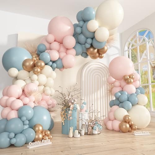 Ouddy Party 149Pcs Blue and Pink Balloon Arch Garland Kit Different Sizes 18 12 10 5Inch 6Pcs 18 Dusty Pink Blue Sand White Gold Balloons for Boy Girl Boho Birthday Party Decorations