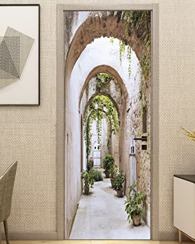 FLFK Door Decal Sticker - Arch-Shaped Corridor,Peel and Stick Mural,Combined Size 36"x80",Split into 2 Pieces