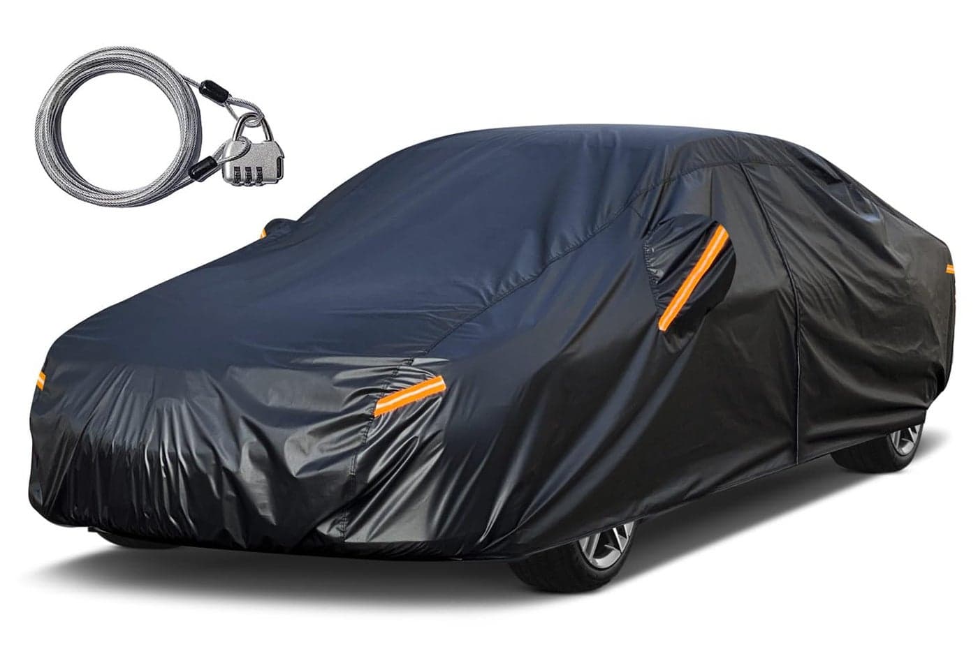 kayme Car Cover for Automobiles All Weather Waterproof with Lock and Zipper Door Outdoor Cover Sun Uv Rain Protection Fit Sedan 186 to 193 Inch H3Black