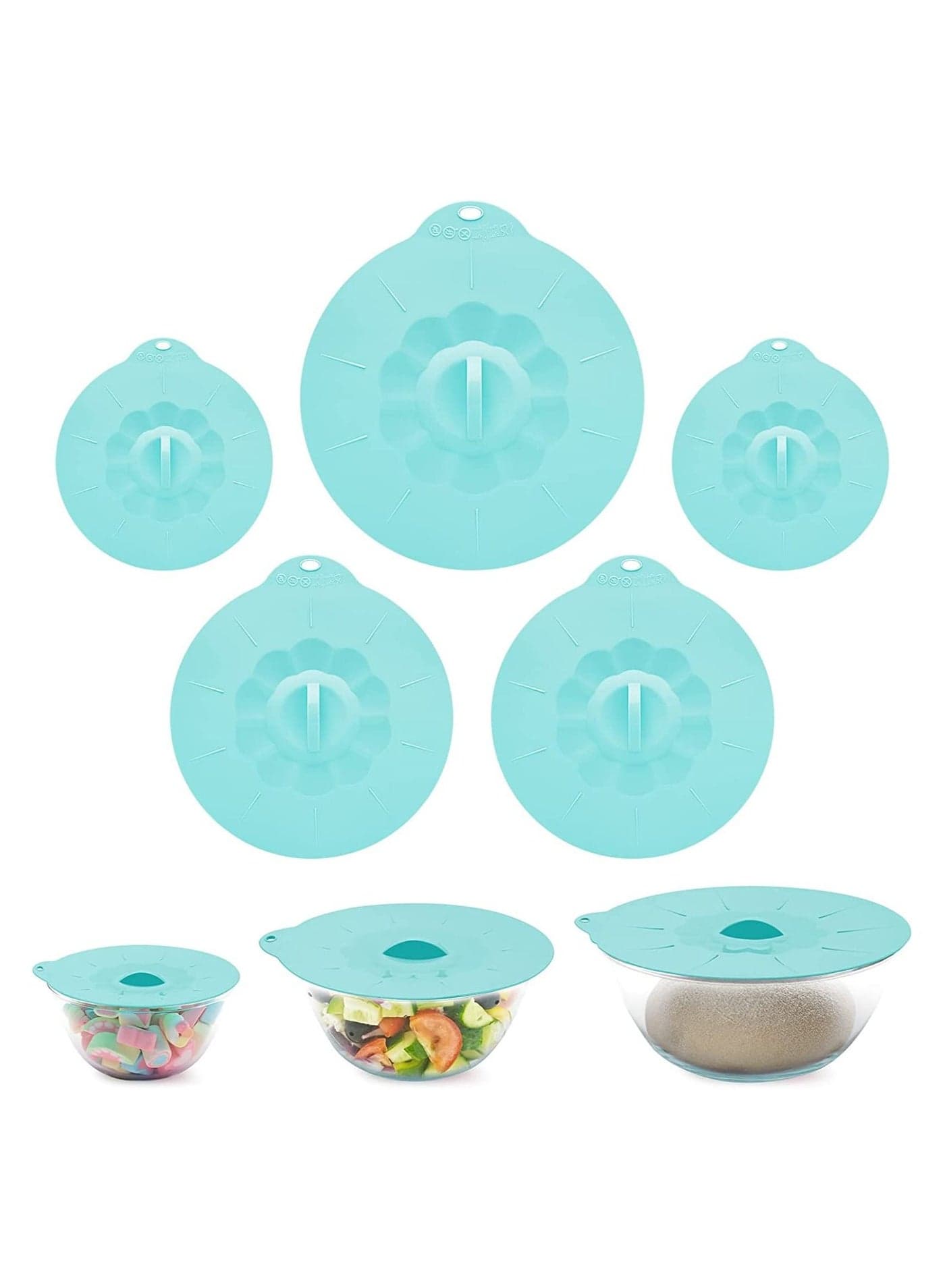Silicone Stretch Lids, Heat Resistant Microwave Cover and Pot 3 Sizes Reusable Food Lids fits Cups, Bowls, Plates, Pots, Kitchen Gadgets, 5Pcs