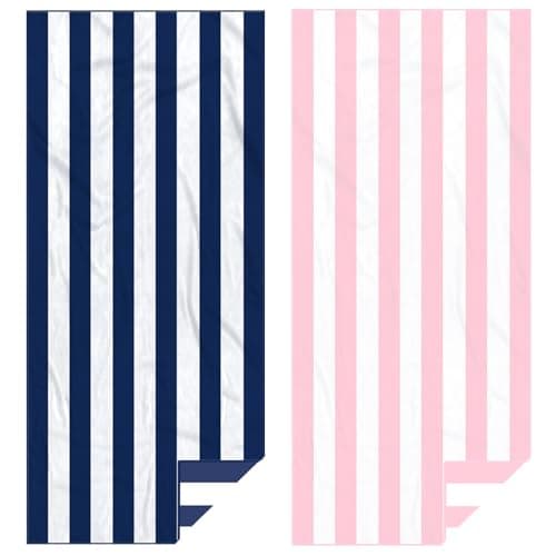 Eunzel 2 Pack Microfiber Beach Towel Quick Dry Travel Towel Large Sand Free Towel for Beach Camping Swim Pool Gym Sports Yoga 71x32 Stripe Navy Pink
