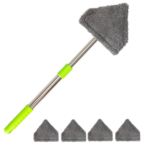 Car Windshield Squeegee Cleaning Tool Vehicle Window Cleaner with 4 Reusable Washable Microfiber Pads Telescoping Handle 13 167 180 Rotatable for Both Interior and Exterior Car Glass
