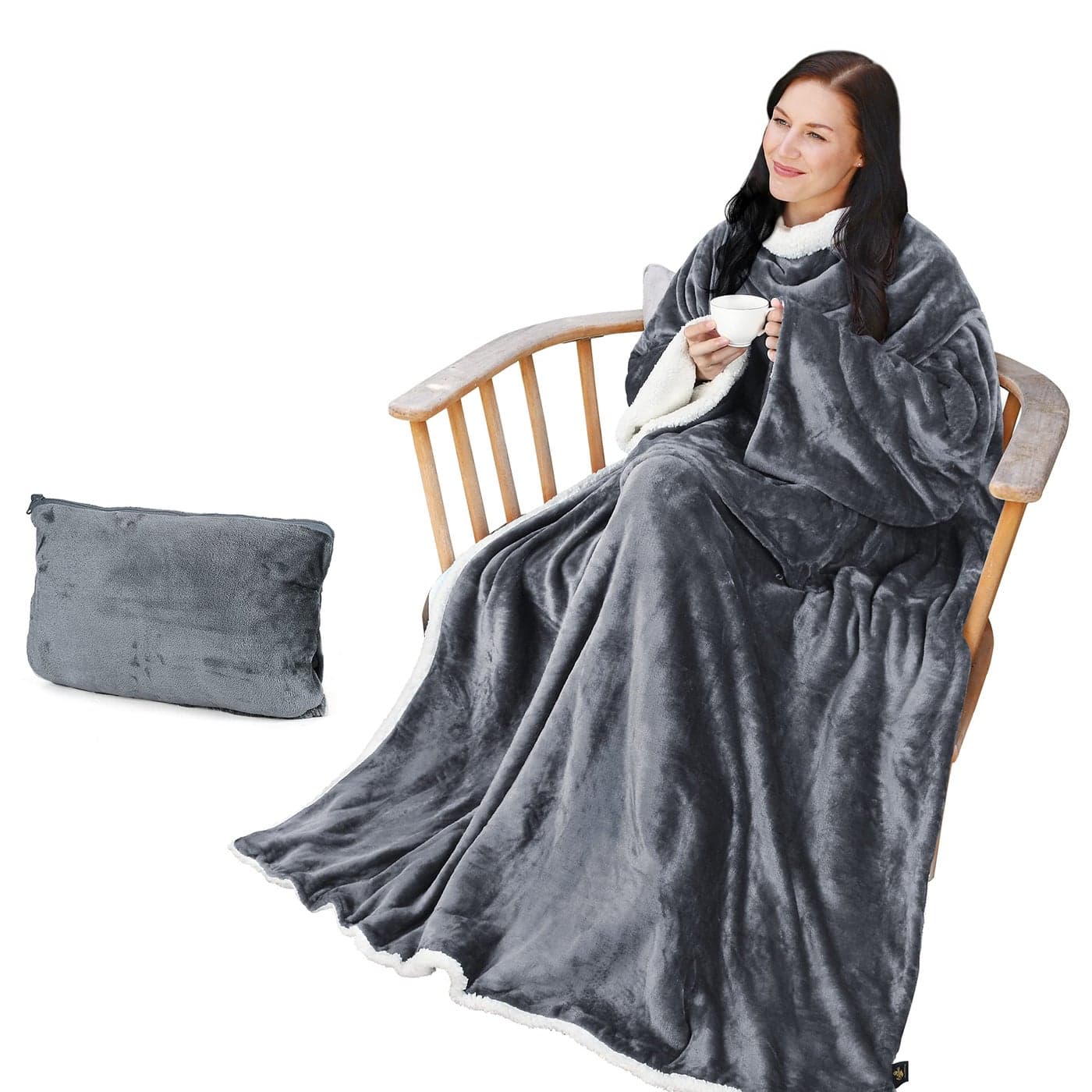 Catalonia Sherpa Wearable Blanket with Sleeves Arms Super Soft Snuggly Body Blanket for Adult Women and Men Portable Gift for Her