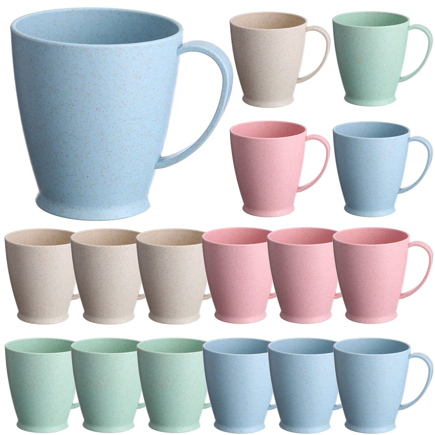 Zopeal 16 Pieces Wheat Straw Plastic Coffee Cups Mugs 10 Oz Reusable Plastic Cup Mug with Handle Lightweight Microwavable Dishwasher Safe Unbreakable for Tea Milk Water Juice CoffeeMulticolor