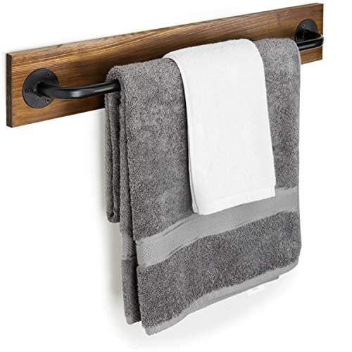 MyGift Wall Mounted Towel Rack, 28 Inch Bathroom Towel Bar with Metal Rod Rustic Burnt Wood Bathroom Sets, Farmhouse Towel Holder