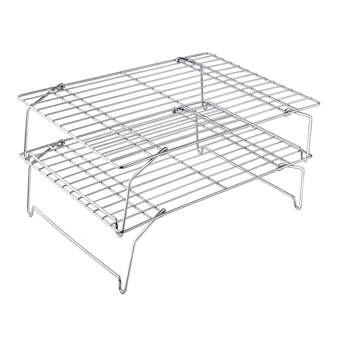 TeamFar Cooling Rack 15x10 Stainless Steel Wire Rack forBaking Roasting Cooling NonToxic Heavy Duty Stackable Flexible Dishwasher Safe 2Tier