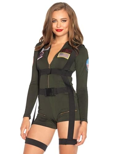Leg Avenue Women's Top Gun Short Romper Costume, Large, Khaki