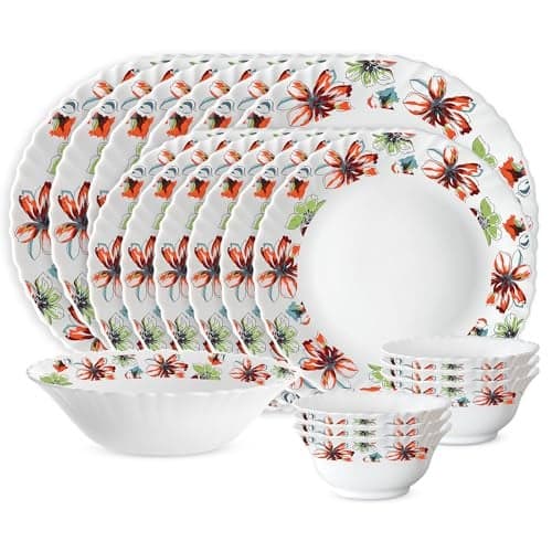 Larah by Borosil Silk Series Opalware Dinner Set | 19 Pieces for Family of 6 | Microwave & Dishwasher Safe | Bone-Ash Free | Crockery Set for Dining & Gifting | Plates & Bowls (Bali)
