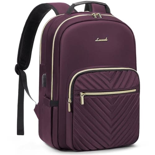 LOVEVOOK Laptop Backpack for Women 15.6 inch,Cute Womens Travel Backpack Purse,Professional Laptop Computer Bag,Waterproof Work Business College Teacher Bag Carry on Backpack with USB Port,Deep Purple
