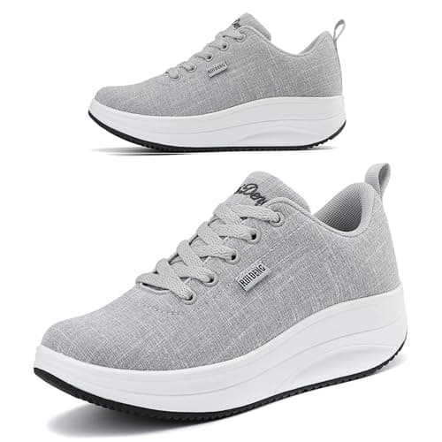 RUIDENG Comfortable Working Shoes for Women Lightweight | Woman Platform Sneakers Easy On and Off | 2 Inch Thick Rocker Bottom Grey Size 5