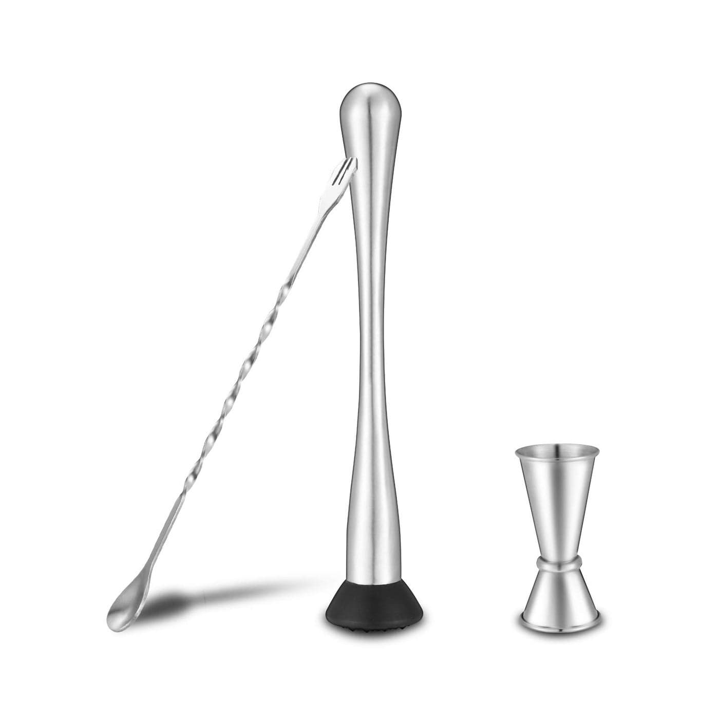 Stainless Steel Muddler for CocktailsMixing Spoon and Measuring JiggerProfessional Bar Tools10inch Bar Muddler for Making MojitosMargaritas and Other Fruit Based Drinks