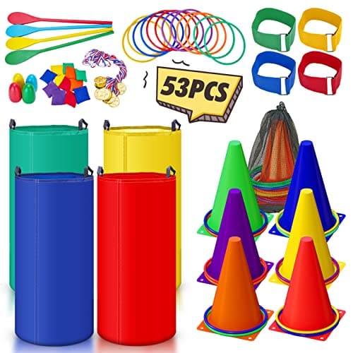 53PCS Outdoor Lawn Carnival Games Bean Bags Ring Toss Set Potato Sack Race Bags Egg and Spoon Race Party for Kid Adult Family,Birthday Party Family Reunion Outside Field Day Easter Games