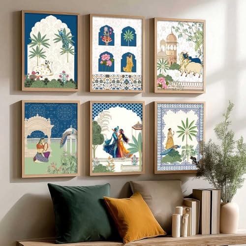 KOTART Framed Wall Painting for Home Room Bedroom Office Wall Décor | Traditional Indian Wall Art Madhubani Paintings for Living Room | Pichwai Art Painting for Wall Decoration | Wall Poster With frames | Wall Paintings For Home Decoration | Indian Wall Art Home Decor Frames | set of 6 (C, 13x17 inc
