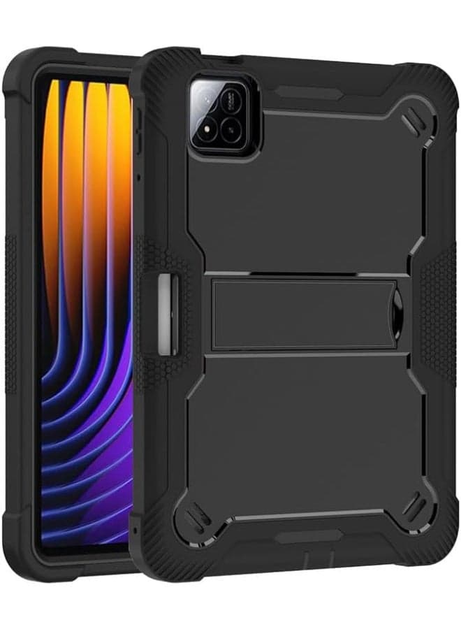 Silicone Case Compatible with Xiaomi Pad 7 / Pad 7 Pro 11.2'' 2024, with An Invisible Folding Bracket, Earthquake and Fall Resistant Cover with Xiaomi Pad 7 / Pad 7 Pro 2024 (Black)