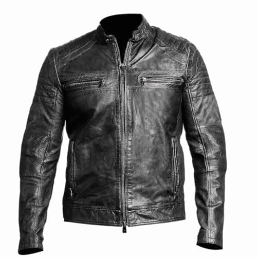 DECIMAL Mens Black BROWN Genuine Lambskin Leather Biker Jacket VINTAGE REAL MOTORCYCLE JACKETS FOR MEN 3XL DIST BLACK