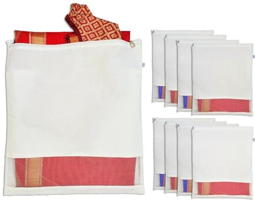 Clarkia Reusable Cotton Saree Cover with Blouse compartment big size for Storage, Wardrobe Organizer bags saree bags cotton (17x17 inches, 24)