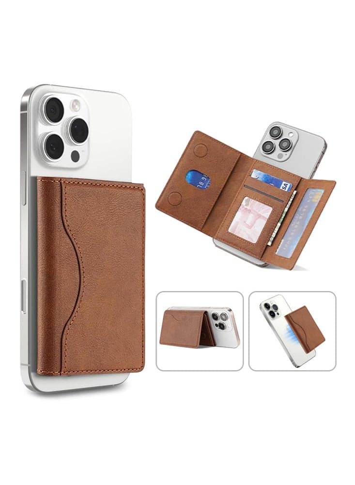 Tri-Fold MagSafe Wallet, Mag-Safe Card Holder with Adjustable Stand, Phone Card Holder with 6 Card Slots, Magnetic Wallet for iPhone 16/15/14/13/12 Series,Card Holder, MagSafe Accessories, Vegan Leather (Brown)
