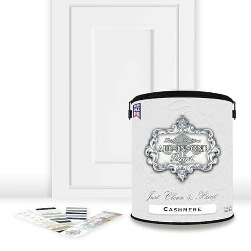 ALL-IN-ONE Paint, Durable cabinet and furniture paint. Built in primer and top coat, no sanding needed. Includes our 30 featured color card - Cashmere (true white), Gallon