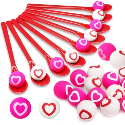 Xuyyicao 30 Pack Valentine Spoon Relay Race Toy SetBalance Relay Games for KidsHeart Ball and Spoon Race Game for BoysGirlsAdultsIndoor Outdoor DecorationsParty Supplies