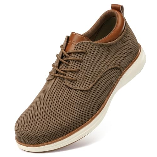 VILOCY Men's Wide Casual Dress Oxfords Business Shoes Fashion Sneakers Mesh Breathable Comfortable Walking Shoes Brown,EU41