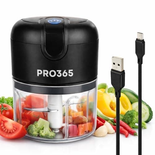 PRO365 Premium Electric Food Chopper | USB Cordless Mini Chopper | Stainless Steel Blades | One-Touch Operation | Food-Grade Bowl | For Garlic, Onion, Vegetables, Meat & Nuts | Black