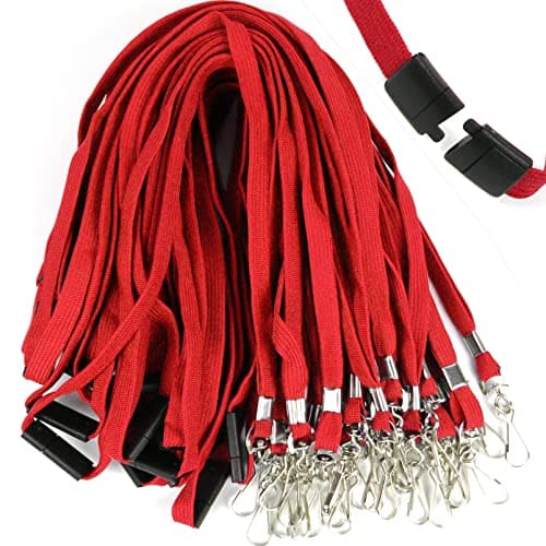 Ollain 25 Pack Breakaway Lanyard with J-Hook Bulk Flat Lanyards for Name tag ID Badges (Red, Breakaway 25 Pack)