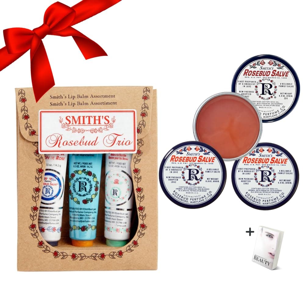 Smiths Rosebud Lip Balm Bulk 3x05oz Premium All Purpose Lip Gloss Tubes 3x08oz Lip Treatment Salve Rosebud Trio Lip Balm Tubes for Plump Lips Cracked Skin Care Christmas Gift Set EBook