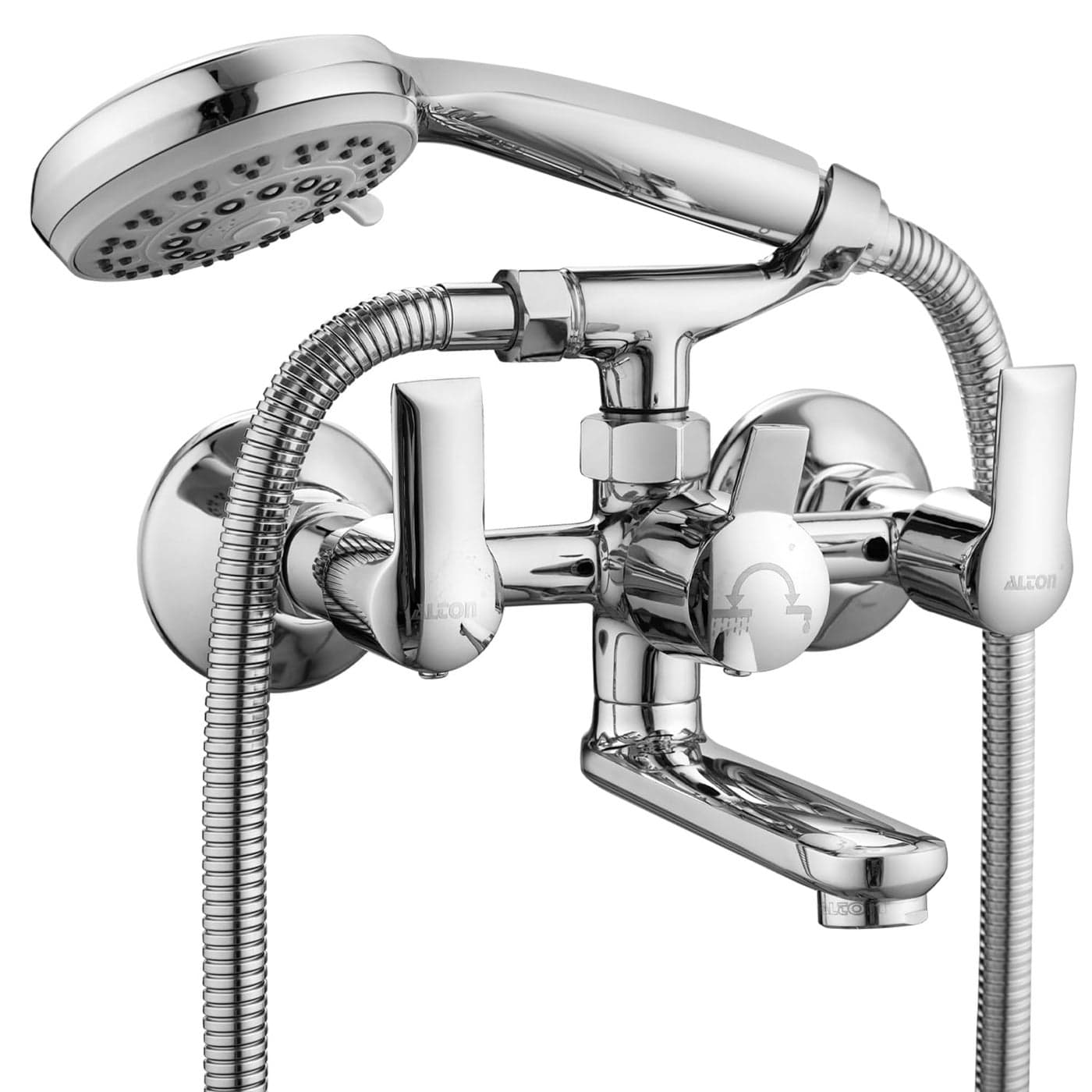 ALTON XNO5095 Brass Wall Mixer With 3Function Hand Shower SS304 Grade 15 Meter Tube and Crutch Chrome Finish