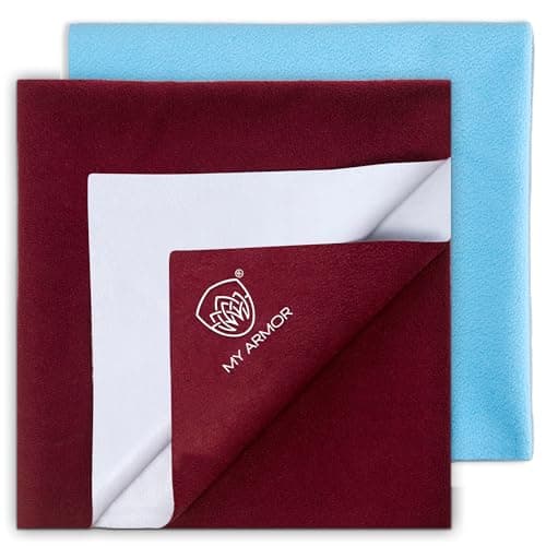 MY ARMOR Baby Dry Sheet for New Born Baby, Anti-Piling Waterproof Mattress Protector for Bed (Quick Drying/Extra Absorbent Dry Sheet for Bed) - Pack of 2 (Medium (70cm x 100cm), Maroon & Sky Blue)
