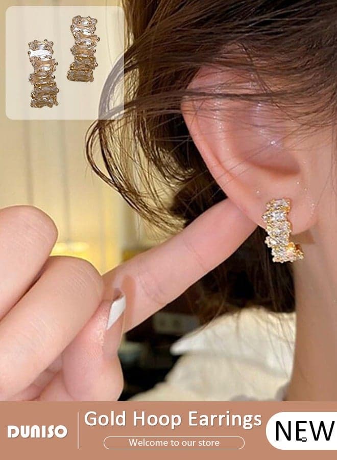 Fashion Gold Plated Latest Fancy Stylish Copper Zircon Bali Earrings with 925 silver needles Dainty Earrings Hypoallergenic Simple Jewelry Gift for Women and Girls