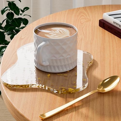 Leadiy Acrylic Coaster Decorative Plates, Irregular Bar Drink Coaster, Clear Cloud Shape Coffee Cup Coaster, Perfect for Tabletop Protection and Accessories Display.(Gold)