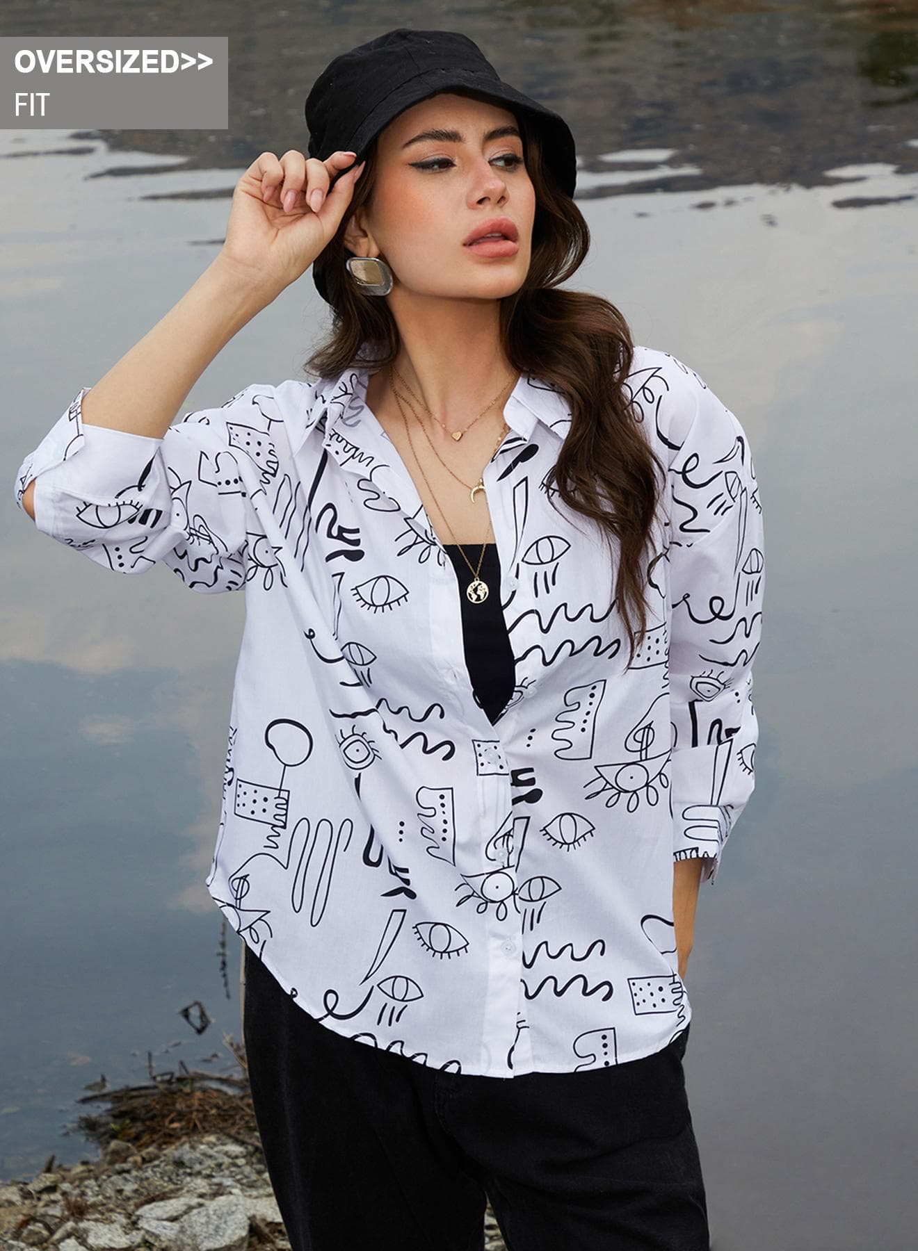 Women's Daisy White Doodle Oversized Shirt