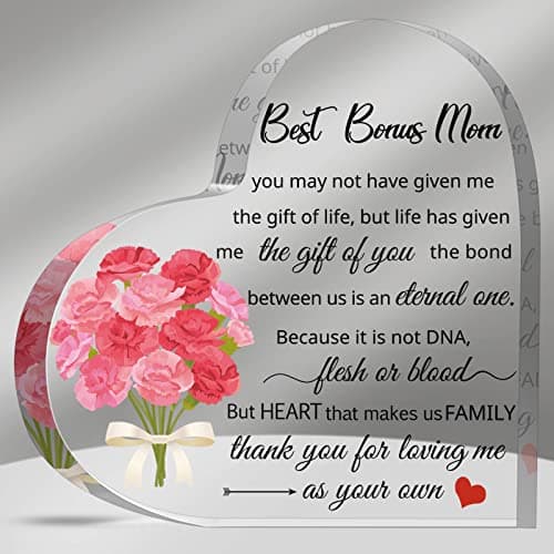 Yookeer Bonus Mom Stepmom Gifts Mom in Law Crystal Glass Gift for Women Stepdaughter Stepson Funny Clear Keepsake for Birthday Wedding Christmas Mothers DayThoughtful