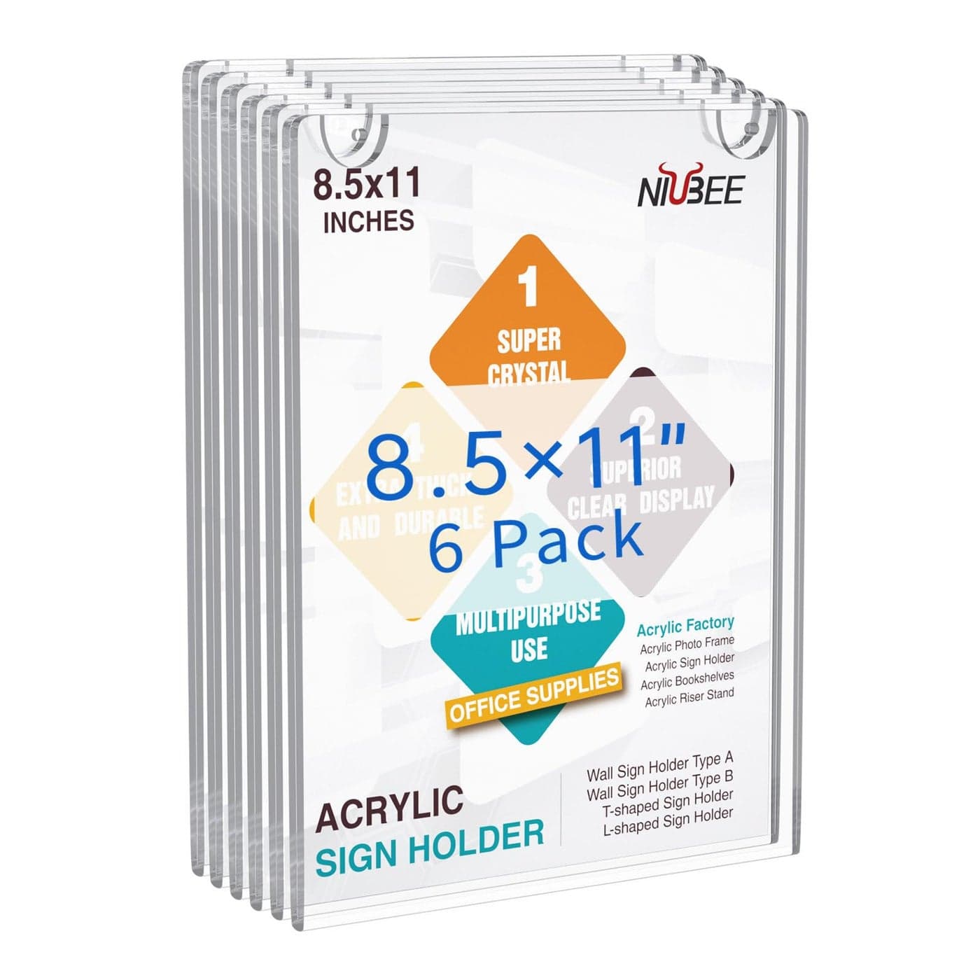 NIUBEE 30 Pack Acrylic Sign Holder 85 x 11 inches Clear Wall Mount Frame Bonus Wall Mount Plastic Sign Holder Perfect for Home Office Store Restaurant Vertical