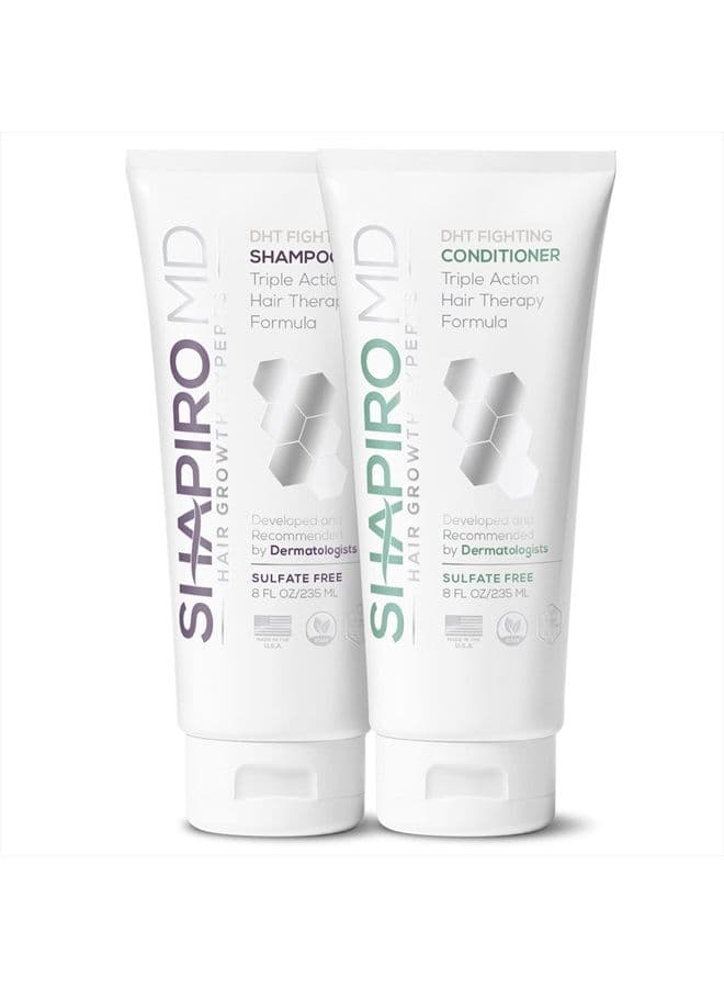 Hair Loss Shampoo and Conditioner | DHT Fighting Vegan Formula for Thinning Hair Developed by Dermatologists | Experience Healthier, Fuller & Thicker Looking Hair – Shapiro MD | 1-Month Supply