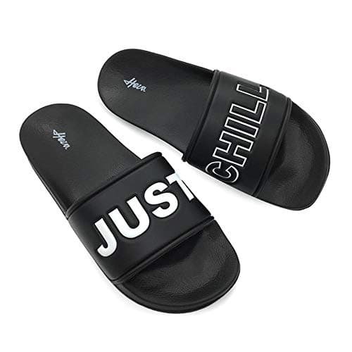 FUNKYMONKEY Men's Casual Sandal Slippers Outdoor Indoor Slide for Men (11 M US, Black/Just Chill)