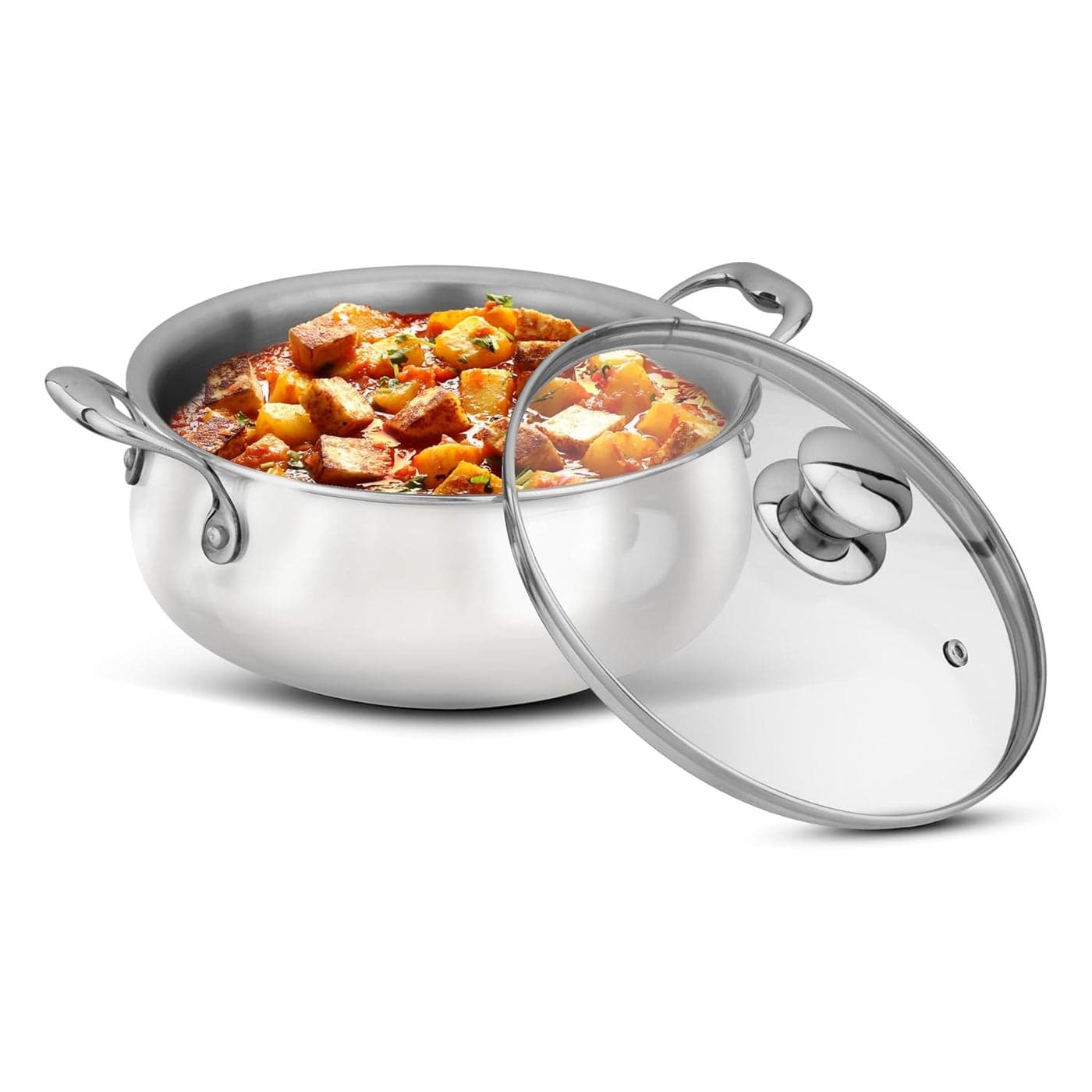 AGARO Regency Triply Stainless Steel Saucepot 35L with Glass Lid 25 mm Thick Body Induction Gas Compatible Rivetted Handle