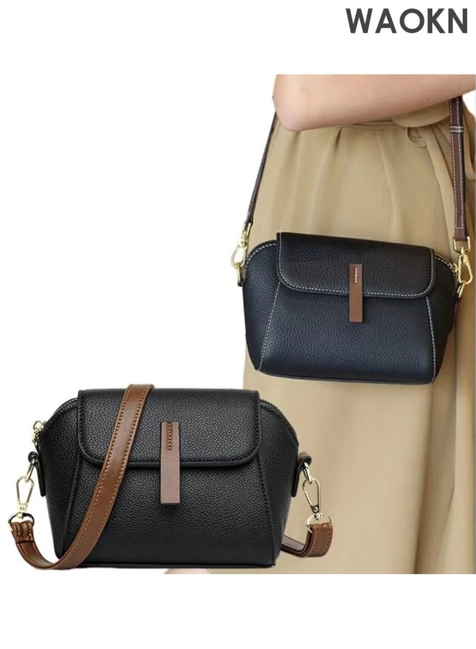 Women's New Fashion Bags Soft Leather Simple Classic Crossbody Bag Double Layer Compartment Magnetic Closure Handbag Shell Bag,French High-End Retro Square Bag,Fashion, personality, atmosphere, niche design, single shoulder crossbody women's bag.